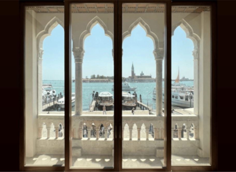 Looking outside a window from a hotel room