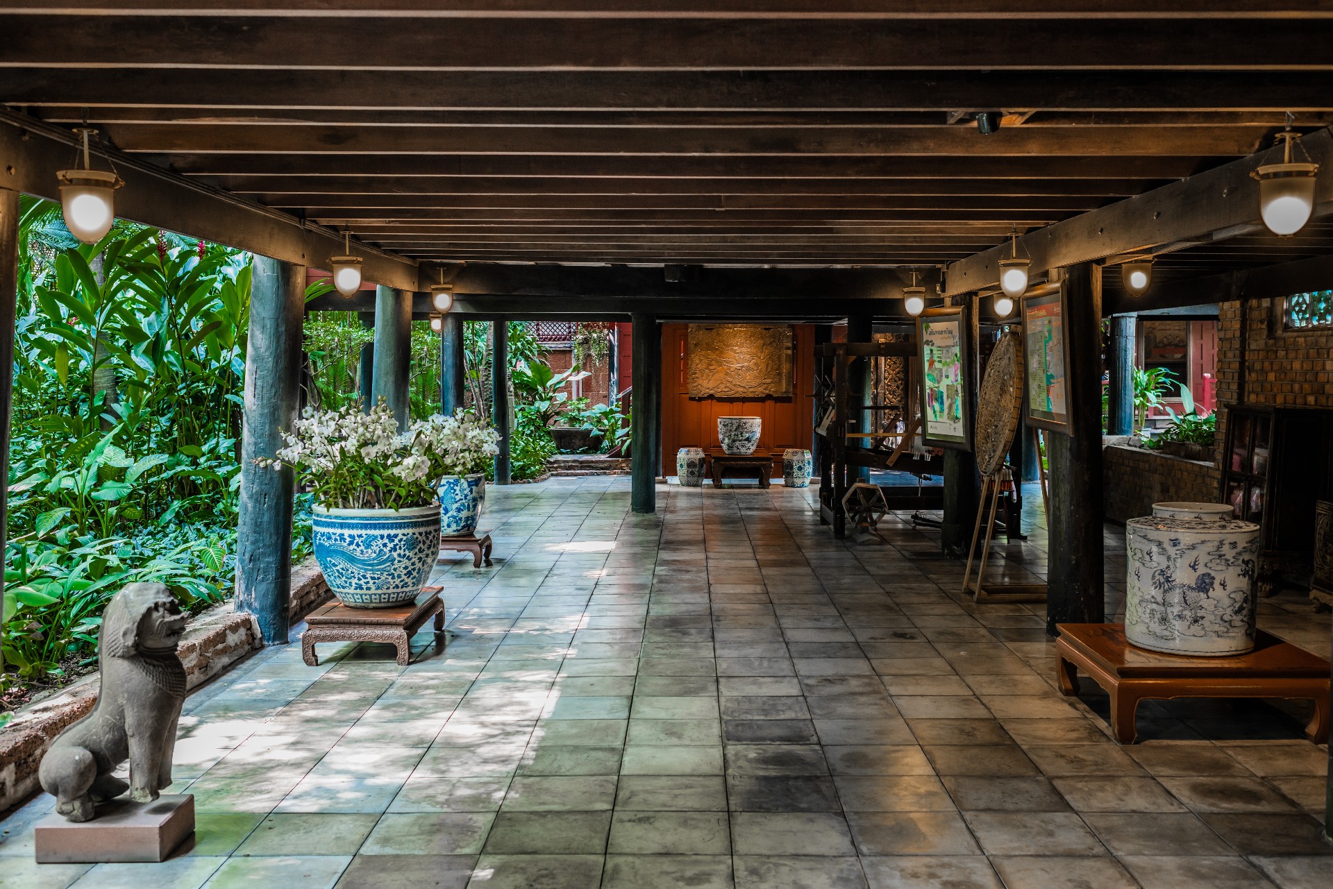 Garden patio Jim Thompson House museum in Bangkok, Thailand.