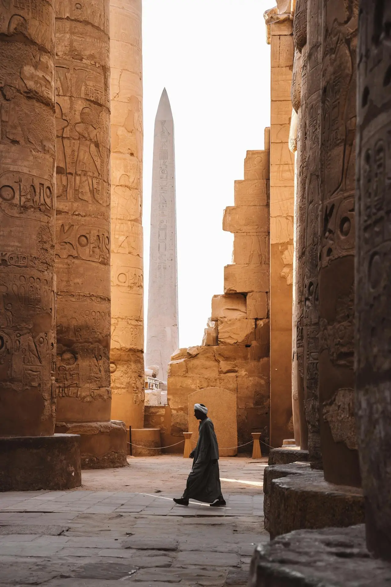 Man walking in Egypt through temples